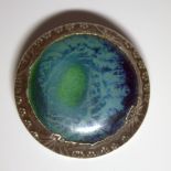 Arts And Crafts Ruskin Style Circular Brooch, Blues & Greens With Silver Edging, Unmarked, 40mm
