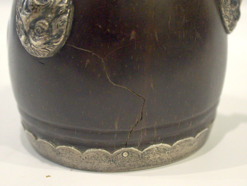 18thC Georgian Coconut Cup With Silver Mounts Raised On Lion Mask Cast Feet, Shield Cartouche To The - Image 2 of 2