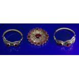 Pair Of Large Indian Style Silver Hoop Earrings With Red/Purple Coloured Stones, Together With A