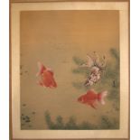 Japanese Watercolour Drawing, Finely Executed On Paper Depicting Goldfish And Carps. Artist Signed