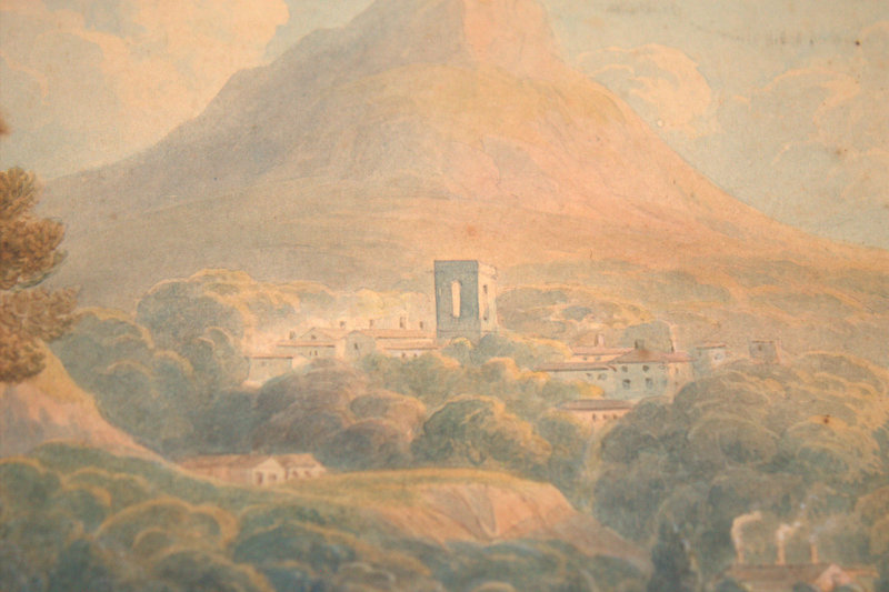 English School Watercolour Depicting An Arcadian Landscape, Figures In The Foreground, Unsigned, - Image 3 of 3