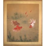 Japanese Watercolour Drawing, Finely Executed On Paper Depicting Goldfish And Carps. Artist Signed