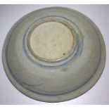 Late 17thC Chinese Export Shallow Bowl, Crackle Celadon Glaze With Underglaze Blue Decoration,