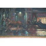 R. KITCHEN Impressionist Oil Panel Depicting A Paris Street Scene At Night With Figures In Horse