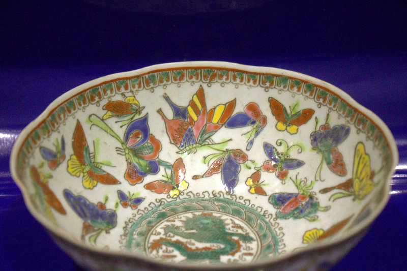 Chinese Republic Period Egg Shell Lobed Shaped Famille Rose And Butterfly Decorated Bowl, On White - Image 2 of 3