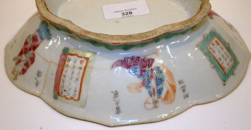 19thC Chinese Lobed Shaped Canton Low Footed Bowl, Character Marks To The Body, Decorated With - Image 3 of 3