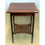 Edwardian Mahogany Inlaid Occasional Table, Square Cross Banded Top With Inlay Raised On Square