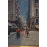 Pair Of Italian Oil On Canvas. Naples Street Scenes With Figures, c1930, Signed Pasini. 18 x 12