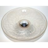 French Art Deco Moulded Glass Centre Piece Of Abstract Design, Raised Signature Mark J Laudier,