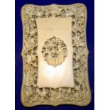 Chinese Canton export ivory card case, mid-19th Century, Unusual Shaped Form Carved Id Deep & High