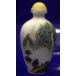 Chinese Republic Porcelain Snuff Bottle With Stopper, Decorated With Romantic River Landscape With