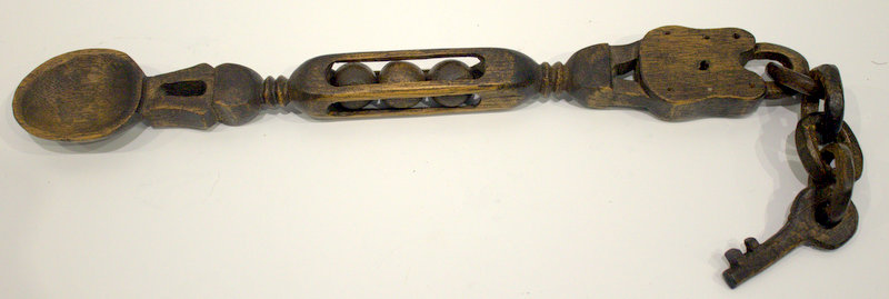 Welsh Love Spoon Token, Of Typical Form, Length Including Chain 15 Inches