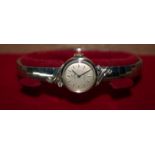 Cyma - Swiss 9ct White Gold Ladies Dress Watch with Diamond Set Corners to Bezel and Shoulder and