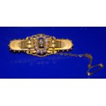 15ct Gold Victorian Bar Brooch Set With A Central Diamond Surrounded By Dead Pearls, Fully
