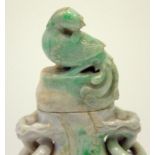 17th/18thC Chinese Spinach Green Jade Lidded Vase. In The Archaic Style. Finely Carved Depicting Two