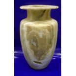 Large Antique Carved Alabaster Vase, With A Wide Flat Rimmed Top, Small Hole Damage To Body.