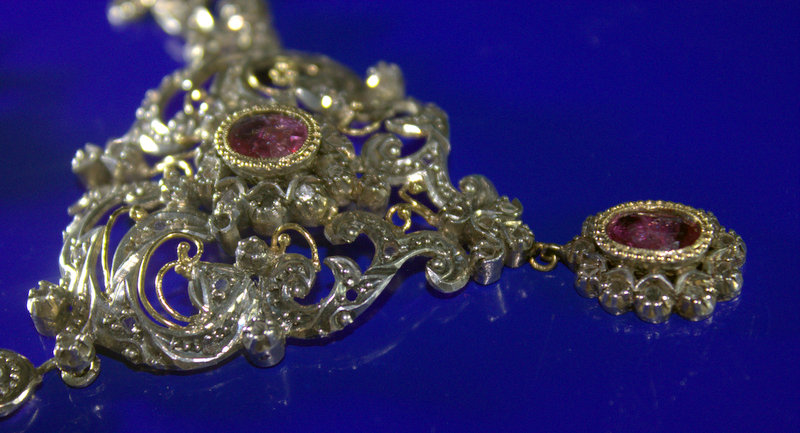 19thC Continental Diamond And Ruby Pendant Necklace, Leaf Floral Design Set With 200+ Rose Cut - Image 2 of 2