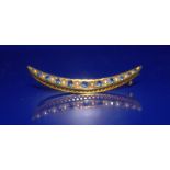 Victorian High Carat Gold Sapphire And Pearl Crescent Brooch, Unmarked Length 2 Inches