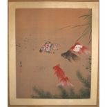 Japanese Watercolour Drawing, Finely Executed On Paper Depicting Goldfish And Carps. Artist Signed