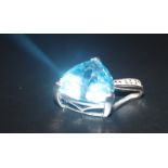 9ct White Gold Pendant, Set With A Large Heart Shaped Blue Topaz, Diamond Set bale, Fully Hallmark