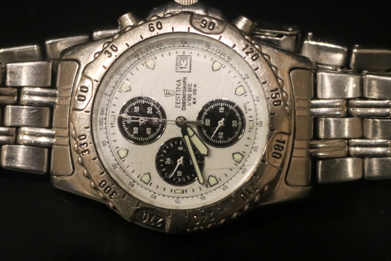 Festina Gents Steel Chronograph Watch. Chronograph function down to 1/100 second, 24 Hour dial and - Image 2 of 2