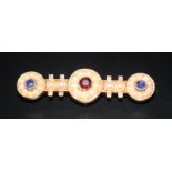 Victorian High Carat Gold Bar Brooch, Predominantly Set With Seed Pearls, Central Replaced Garnet Be