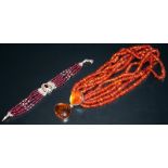 Five Strand Amber Necklace With Fully Hallmarked Silver Clasp Set With Two Large Pieces Of Polished