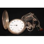 Silver Full Hunter Pocketwatch, White Enamelled Dial, Arabic Numerals With Subsidiary Seconds