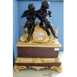 19thC French Ormolu Mounted Large Mantel Clock , Surmounted By