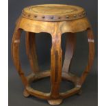 Chinese Antique Hardwood Drum Stool, Of Typical Form, Five Bow Shaped Supports