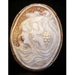 Extremely Large 18ct Gold Cameo Brooch/Pendant Depicting 2 Maidens, Fully Hallmarked, 76x60mm