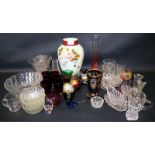 Collection Of Glass, To Include Clear Pressed Glass Vase And Bowls, Coloured Glass vase, Wine Glass