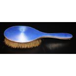 Silver Blue Guilloche Enamel Dressing Table Brush, Hallmarked