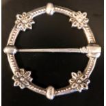 Alexander Ritchie Iona Silver Circular Pin Brooch, Fully Hallmarked For Glasgow 1927 Stamped AR IONA