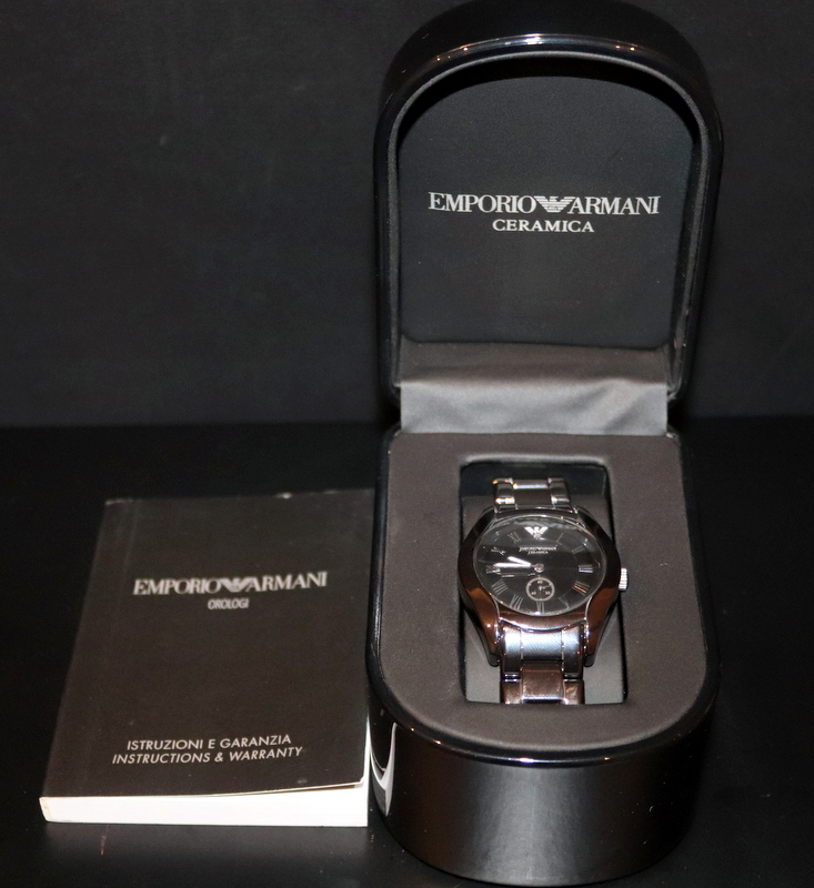 Emporio Armani Ceramica Gents Wristwatch, Black Dial, Casw And Bracelet Strap With Deployment - Image 2 of 2