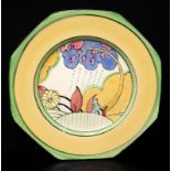 Clarice Cliff Bizarre Plate, of octagonal form, printed and impressed factory marks to base