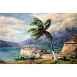 Anne Sudbury Oil On Canvas Laid On Board, Depicting A Jamaican Beach