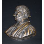 Antique Bronze Miniature Portrait Of A Noble Gentleman, 3x2.5 Inches