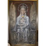 Antique Spanish Colonial, South American Oil Painting On Canvas, Depicting Madonna