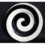 Large Murano Glass Charger. Black And Cream Swirl Design, Acid Etched Yales Casa Murano
