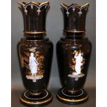 Pair Of French 19thC Amethyst Glass Vases, Finely Decorated Pate Sur Pate Classical Maidens