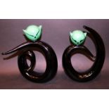 Gambaro & Poggi Rare Hand Signed Murano Art Glass Pair of Cat Sculptures, In Black and Green