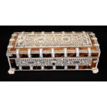 Anglo-Indian ivory and tortoiseshell casket shaped lidded box