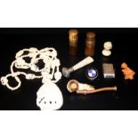 Mixed Lot Of Jewellery And Collectables, Comprising A Carved Bone Necklace, Early 20thC Wristwatch,