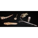 Small Mixed Lot Comprising A Silver Retractable Swizzle Stick, A Silver Thimble, Fully Hallmarked H.