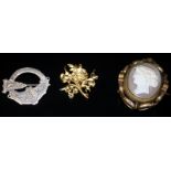 Mixed Lot Comprising Silver Gilt Four Nations Brooch, Scottish Silver Kilt Brooch And A Cameo Broo