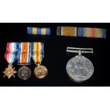 Military Interest, Comprising WW1 Miniature Set Of Three Medals On Bar, 1939-45 Medal + 2 Bars