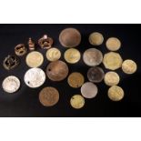 Mixed Lot Of Coins, Metal Detecting Finds, Tokens And Associated, To Include A Drilled 1854 Penny,