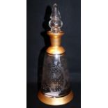 19thC Continental Etched Glass Decanter With Gilt Neck And Base