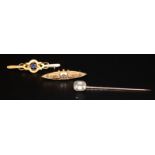 Small Quantity Of Gold Jewellery Comprising A Gold Bar Brooch With Central Blue Stone Stamped 9ct,